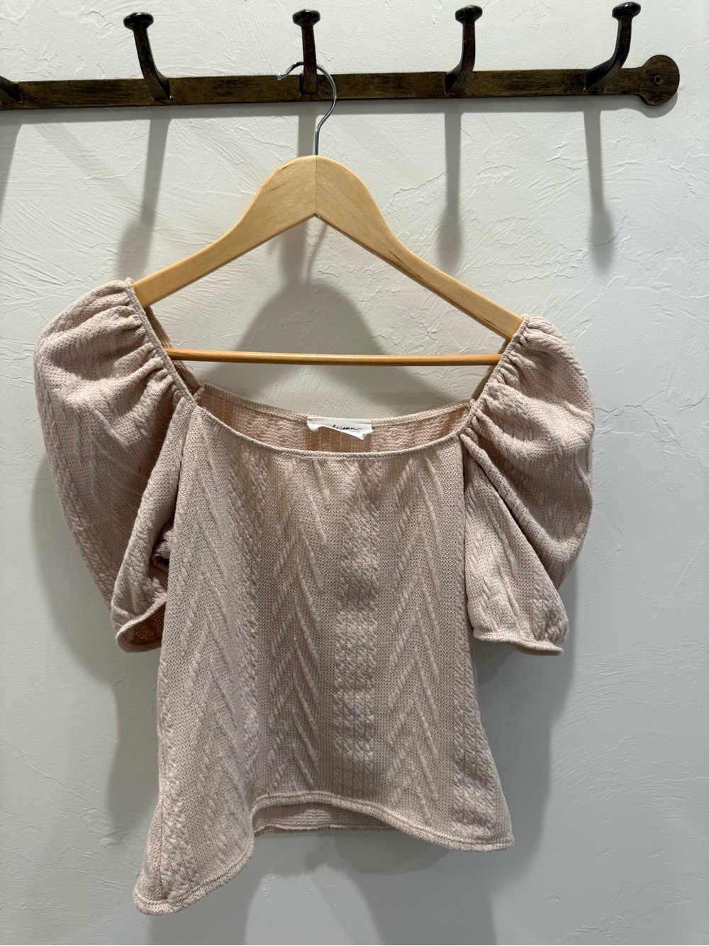 Carly Jean Los Angeles Blush Puff Sleeve Square Neck Top